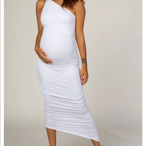 Pink Blush one shoulder maternity dress